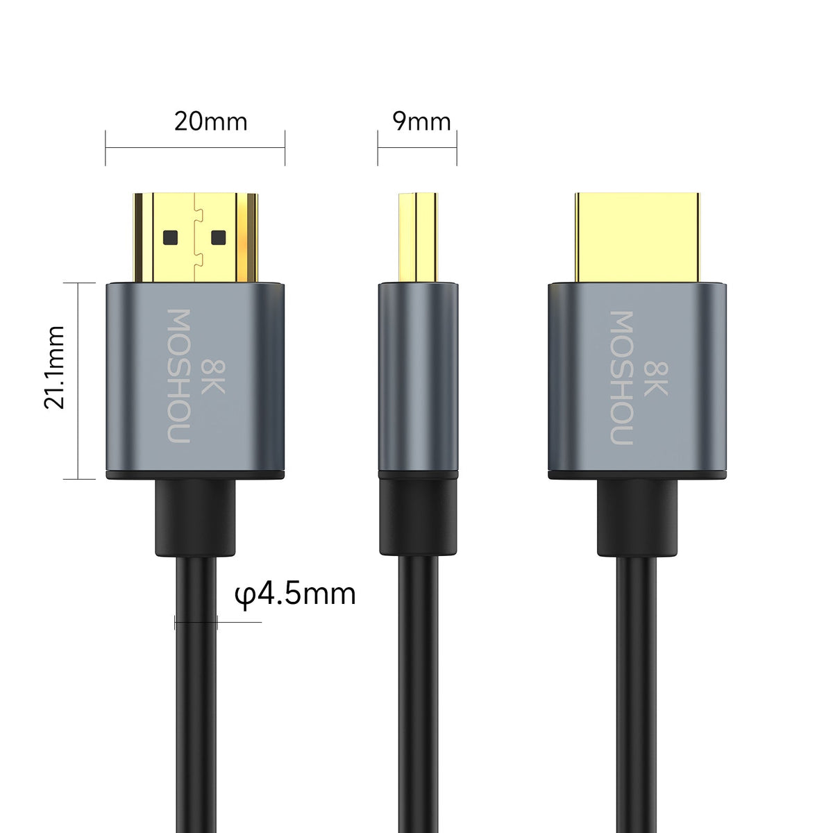 MOSHOU 4.5mm 32AWG HDMI cable connector and cable dimensions