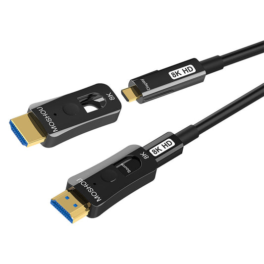 MOSHOU 8K HDMI 2.1 pull-through fiber optic cable with detachable connector ends