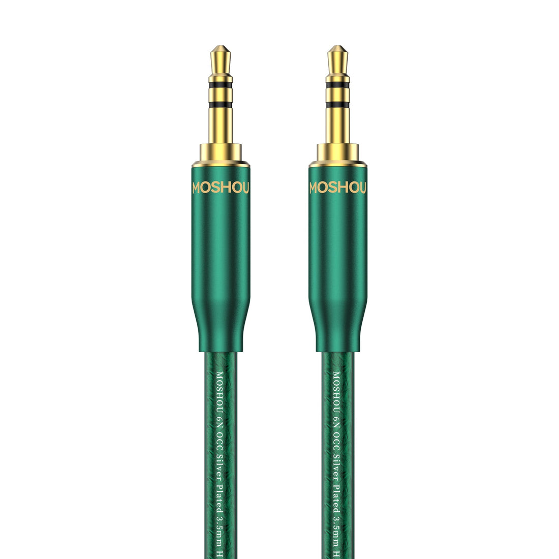 MOSHOU silver-plated OCC 3.5mm AUX audio cable in emerald green
