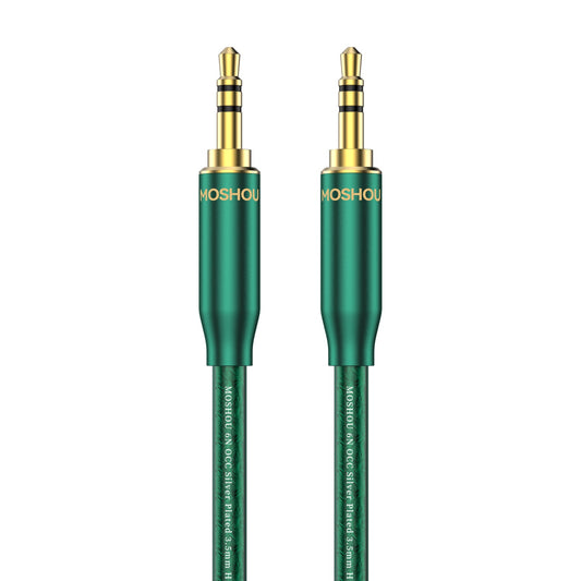MOSHOU silver-plated OCC 3.5mm AUX audio cable in emerald green