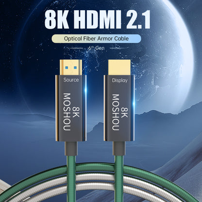 MOSHOU 8K HDMI 2.1 Armored Optical Fiber Cable – OM4, 48Gbps, 8K60/4K120