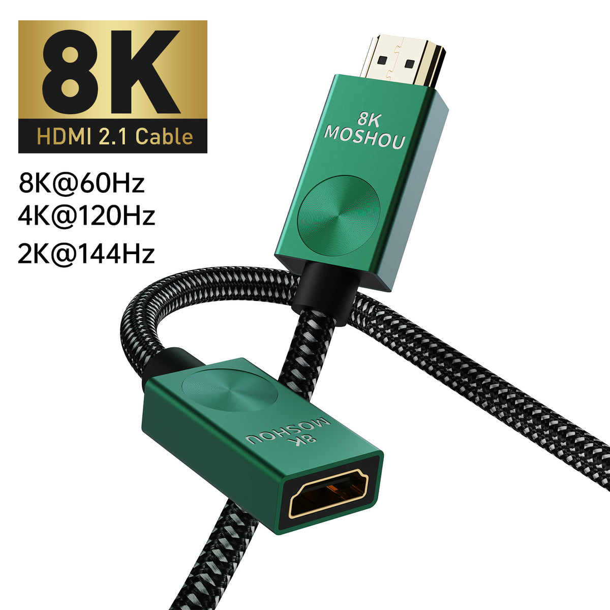 Green aluminum HDMI male plug and female socket interface details