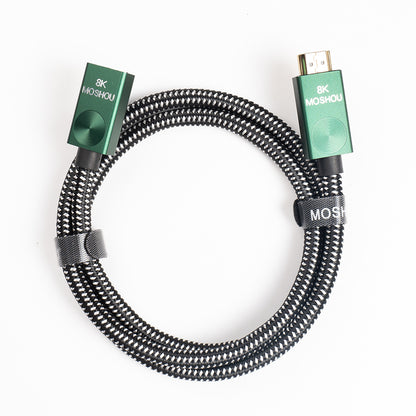 Coiled braided MOSHOU green HDMI extension cable with cable strap