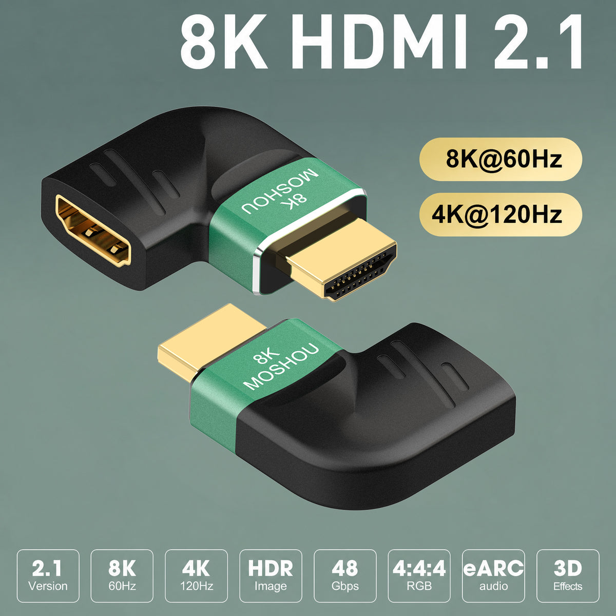 MOSHOU HDMI 2.1 side-angle adapter feature overview with 8K60 and 4K120 support
