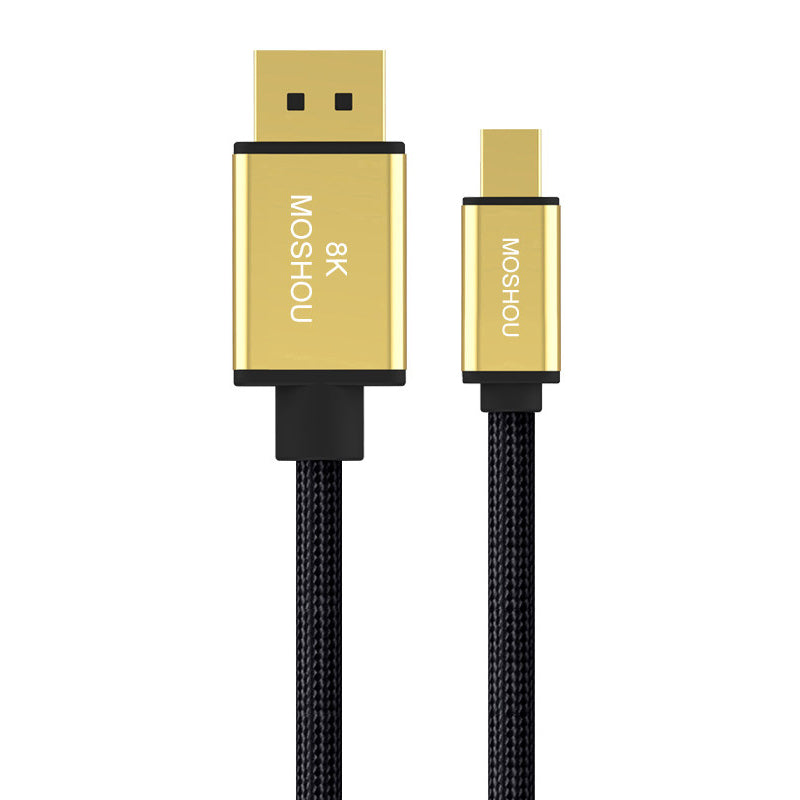 Gold MOSHOU DisplayPort to DisplayPort 1.4 braided cable on white background