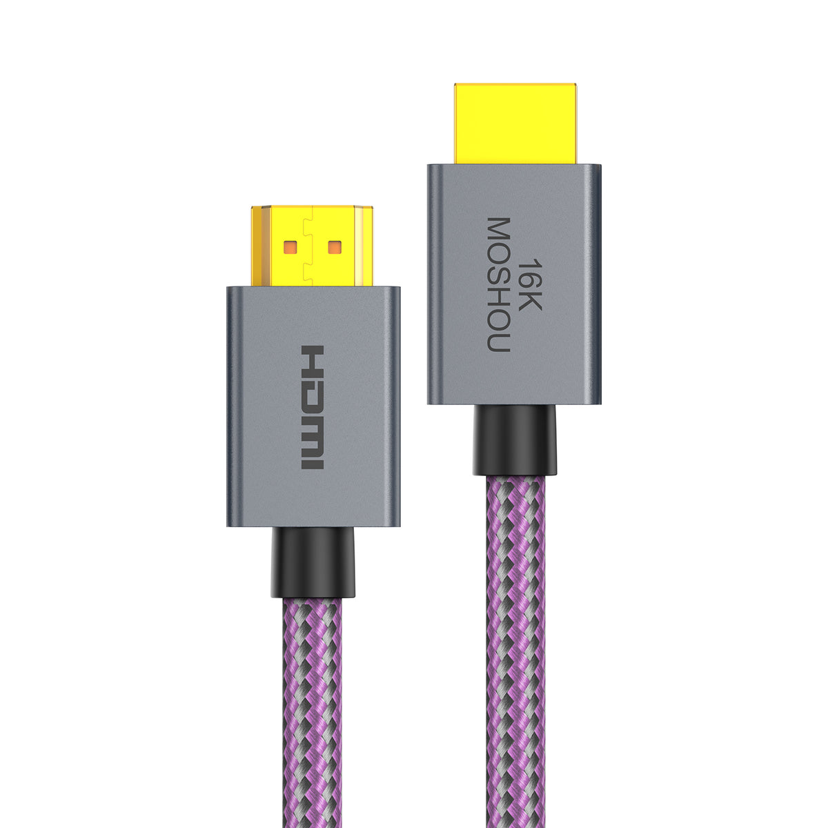 MOSHOU HDMI 2.2 male connectors with purple braided cable