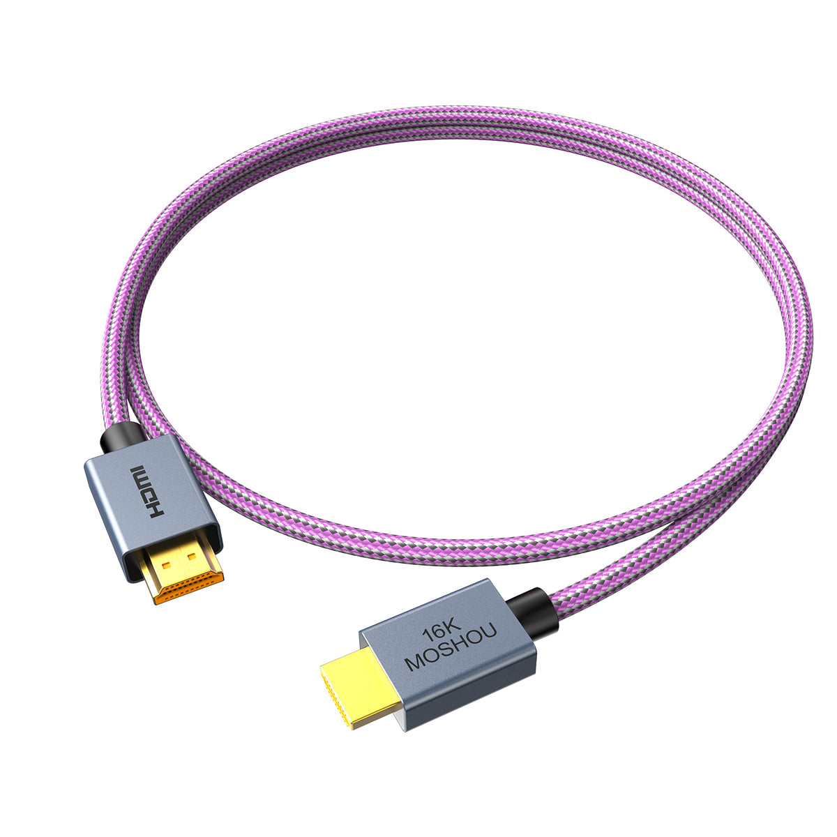 Full-length MOSHOU HDMI 2.2 braided cable on white background