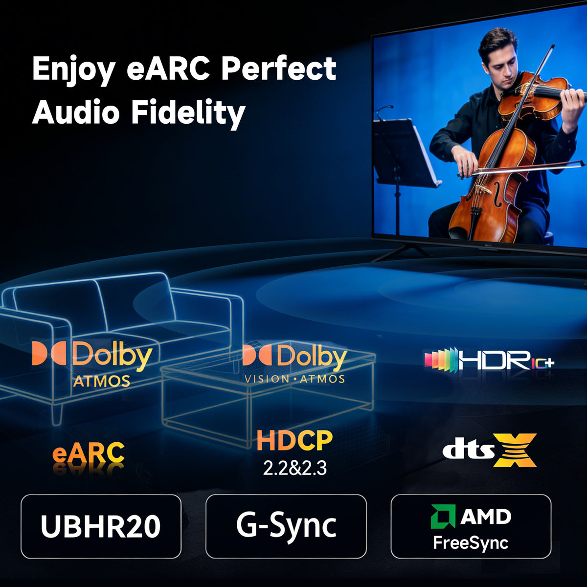 HDMI 2.2 cable supporting eARC and immersive home theater audio