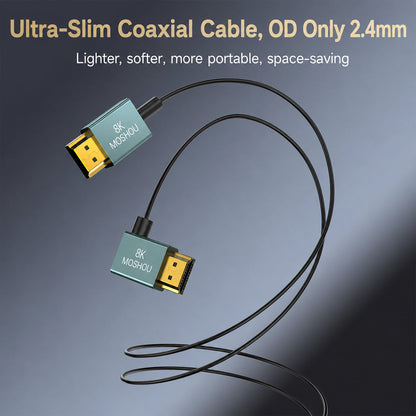 MOSHOU 2.4mm ultra-slim coaxial HDMI cable coiled on dark background