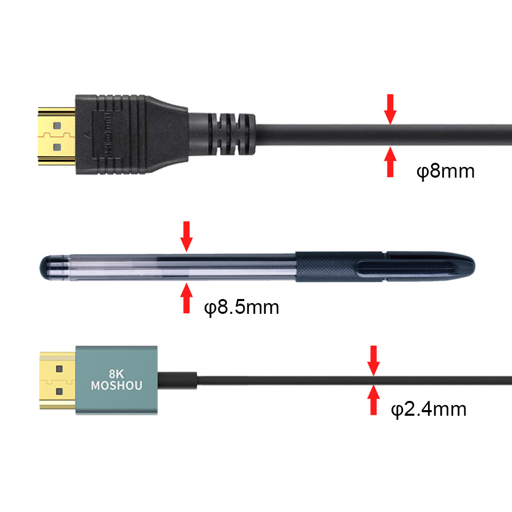 2.4mm MOSHOU ultra-slim HDMI cable thickness comparison