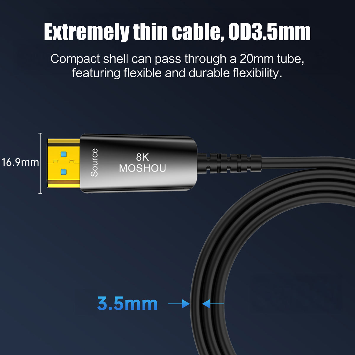 MOSHOU 3.5mm diameter ultra thin optical HDMI cable