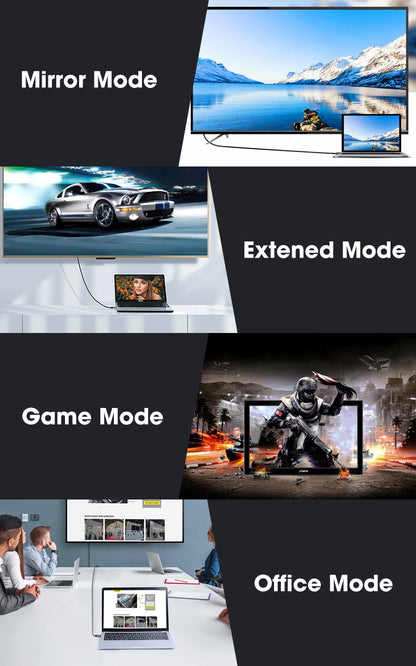 Laptop connected to a TV with MOSHOU 4K HDMI 2.0 cable