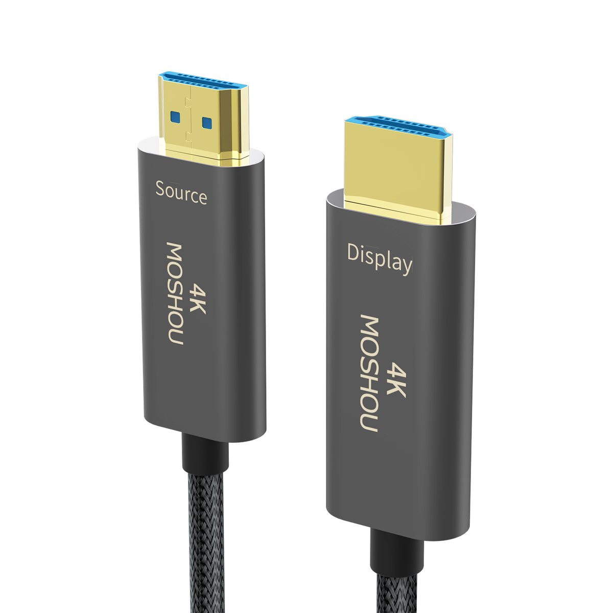 Directional Source and Display connectors on MOSHOU 4K60 fiber HDMI cable