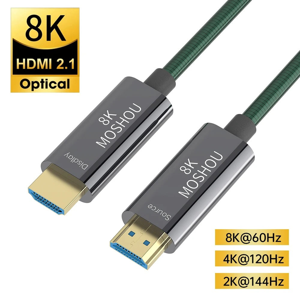 MOSHOU 8K HDMI 2.1 optical fiber cable with Source and Display connectors
