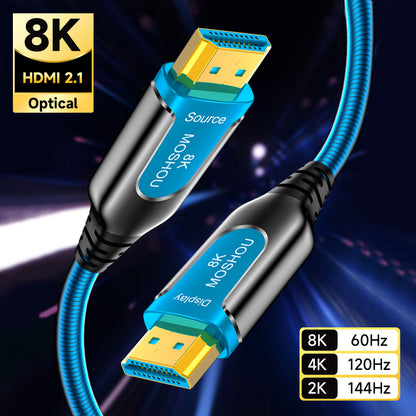 MOSHOU blue armored HDMI 2.1 optical cable supporting 8K60 and 4K120