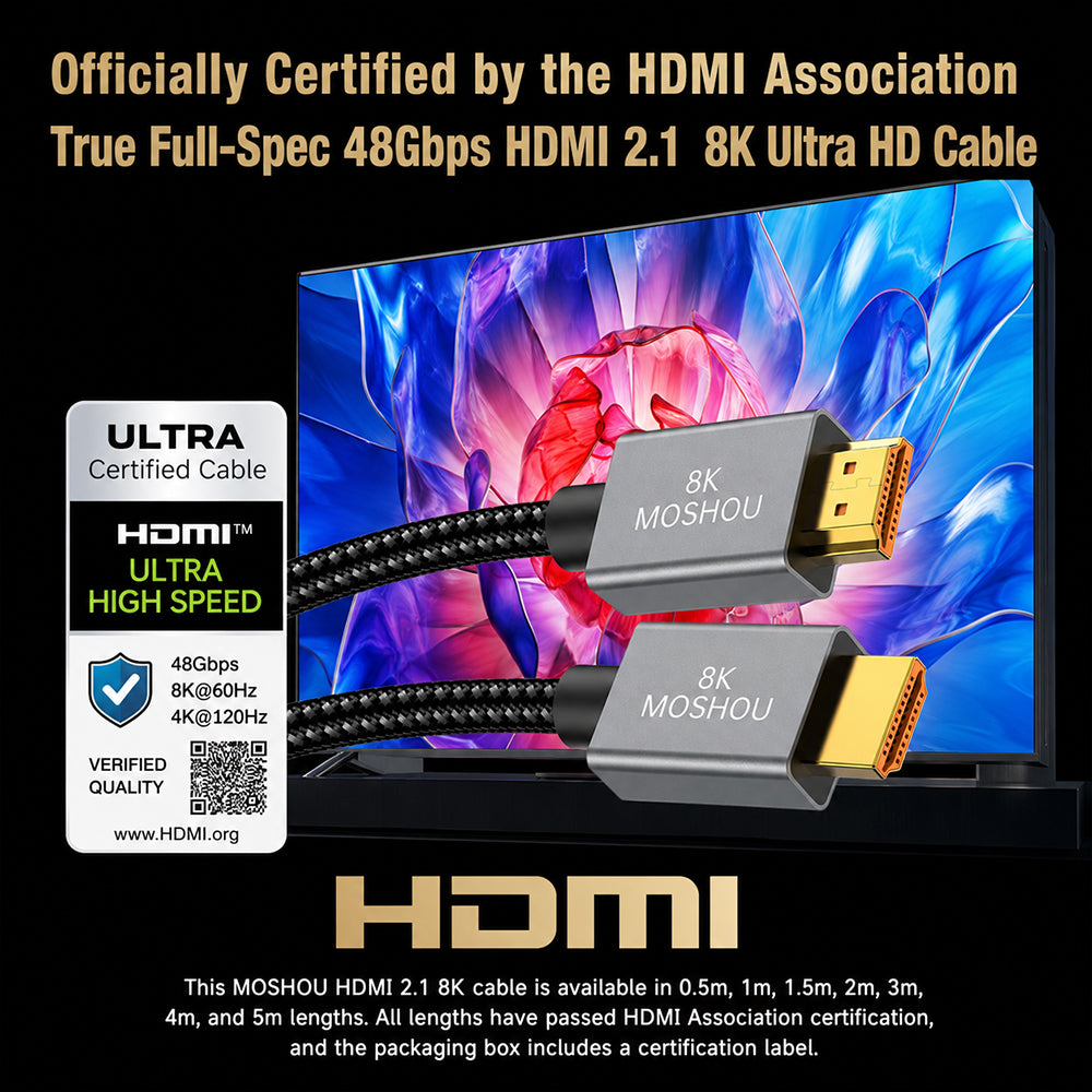 Officially certified MOSHOU 48Gbps 8K HDMI 2.1 cable