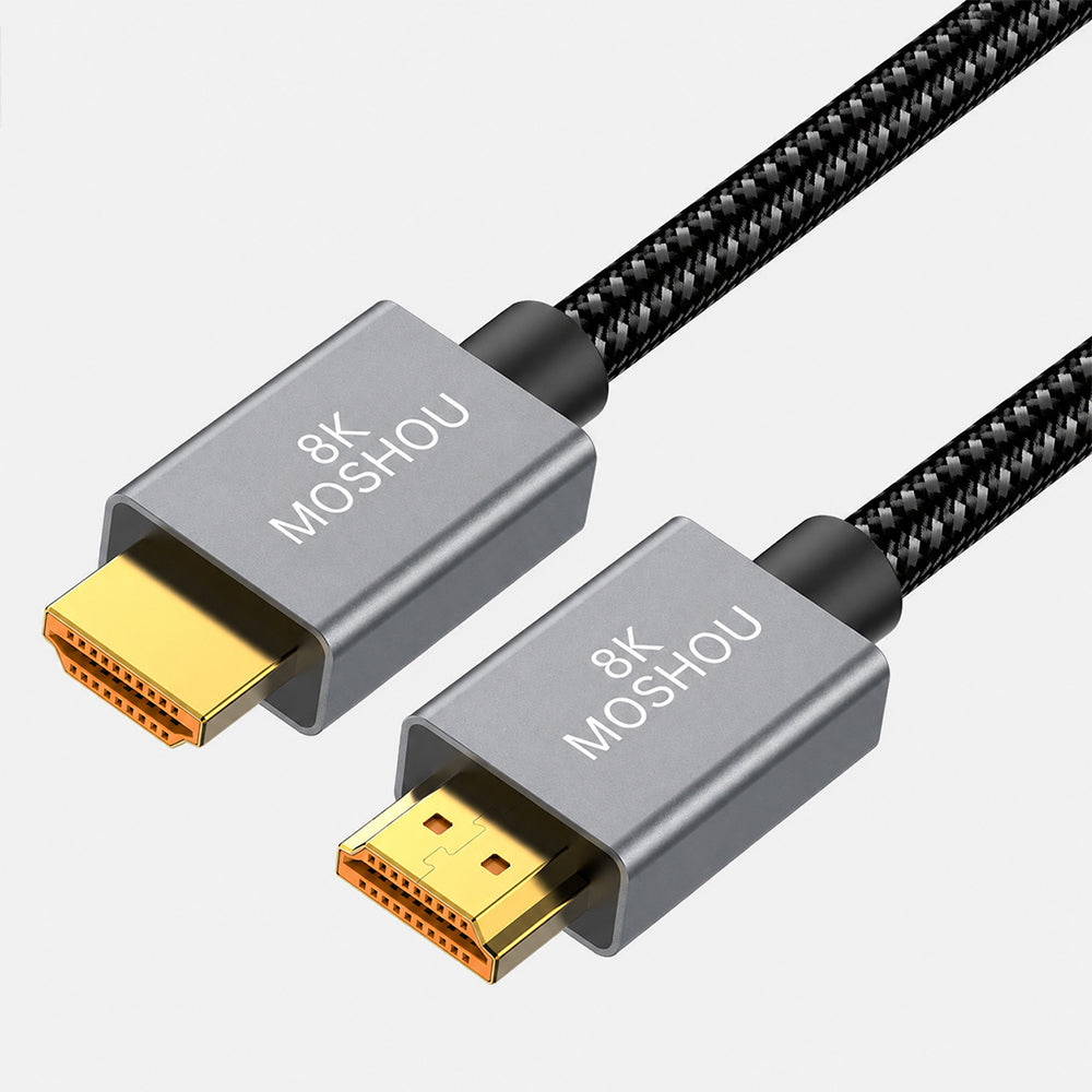 Silver MOSHOU HDMI 2.1 cable with braided jacket