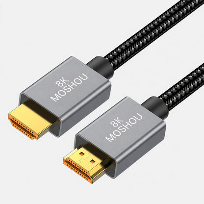 Silver MOSHOU HDMI 2.1 cable with braided jacket