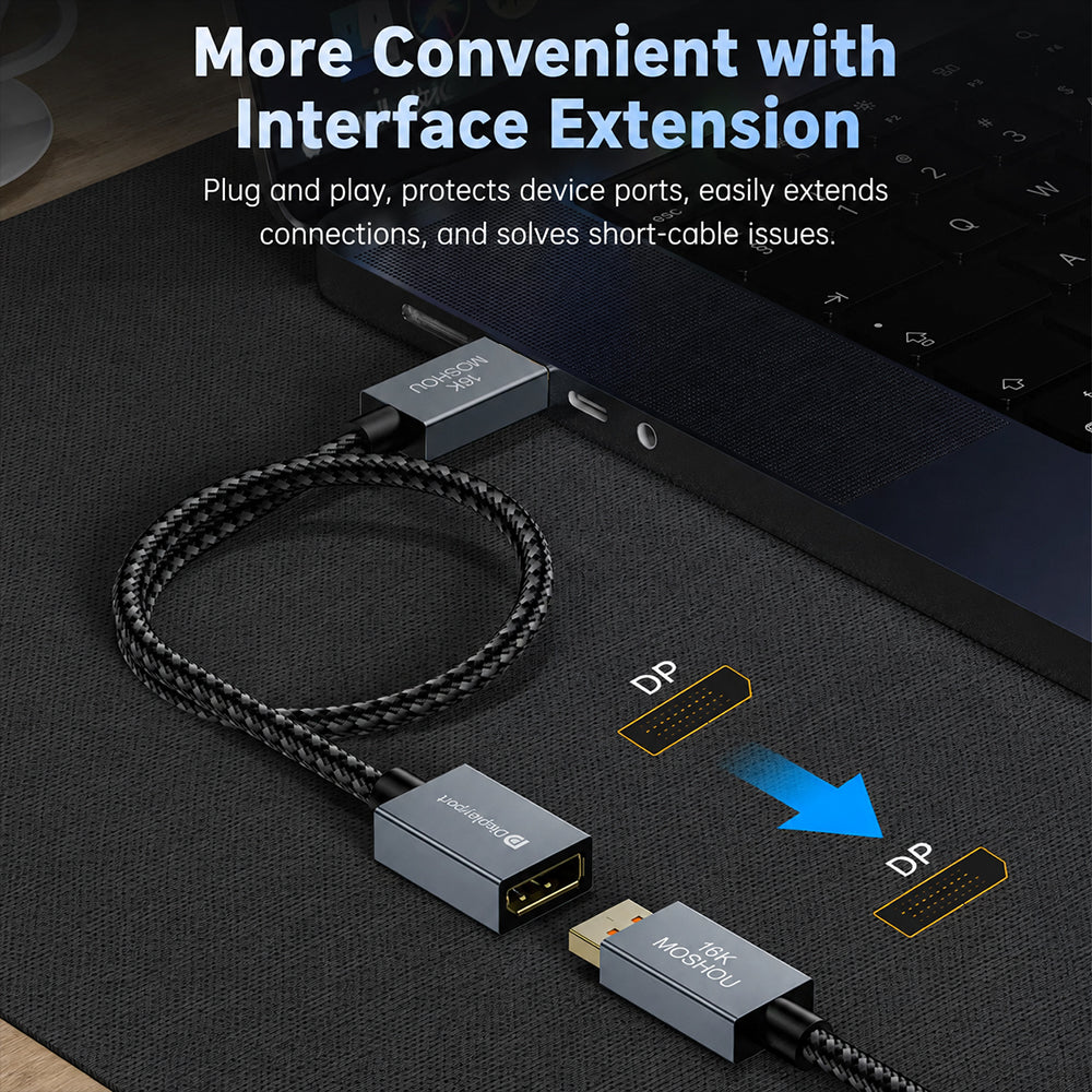 DP 2.1 extension cable 16K 80Gbps 240Hz HDR and shielded construction