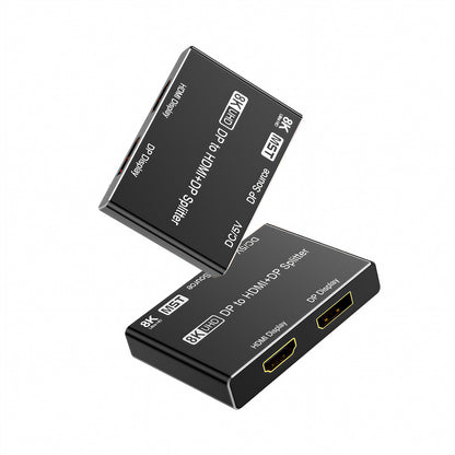 Two angled views of the compact MOSHOU DisplayPort MST splitter