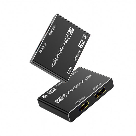 Two angled views of the compact MOSHOU DisplayPort MST splitter