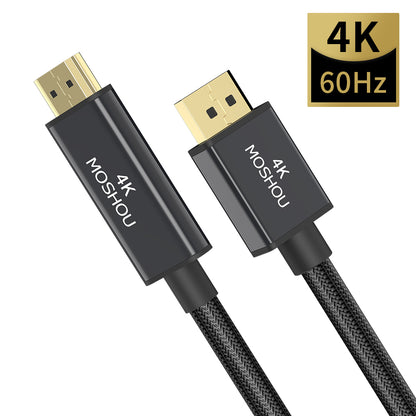 DP to HDMI 4K 60Hz braided cable front view