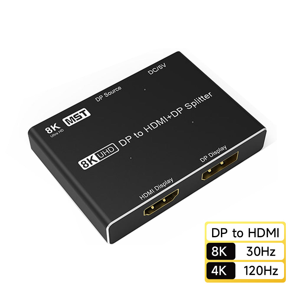 MOSHOU DisplayPort to HDMI and DisplayPort MST splitter with 8K 30Hz and 4K 120Hz support