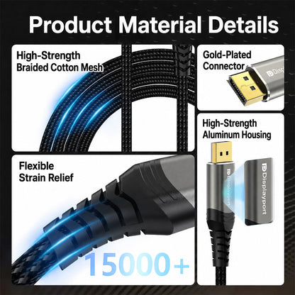 MOSHOU DP 1.4 to HDMI 2.1 cable material details with aluminum housings