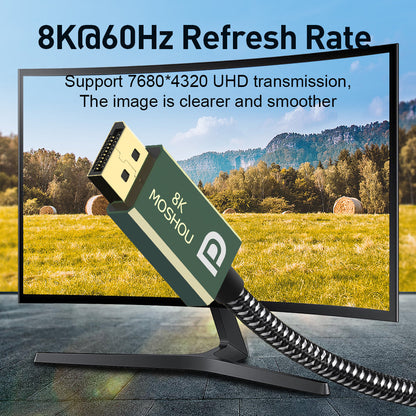 DisplayPort 2.0 cable supporting up to 8K 60Hz with compatible display