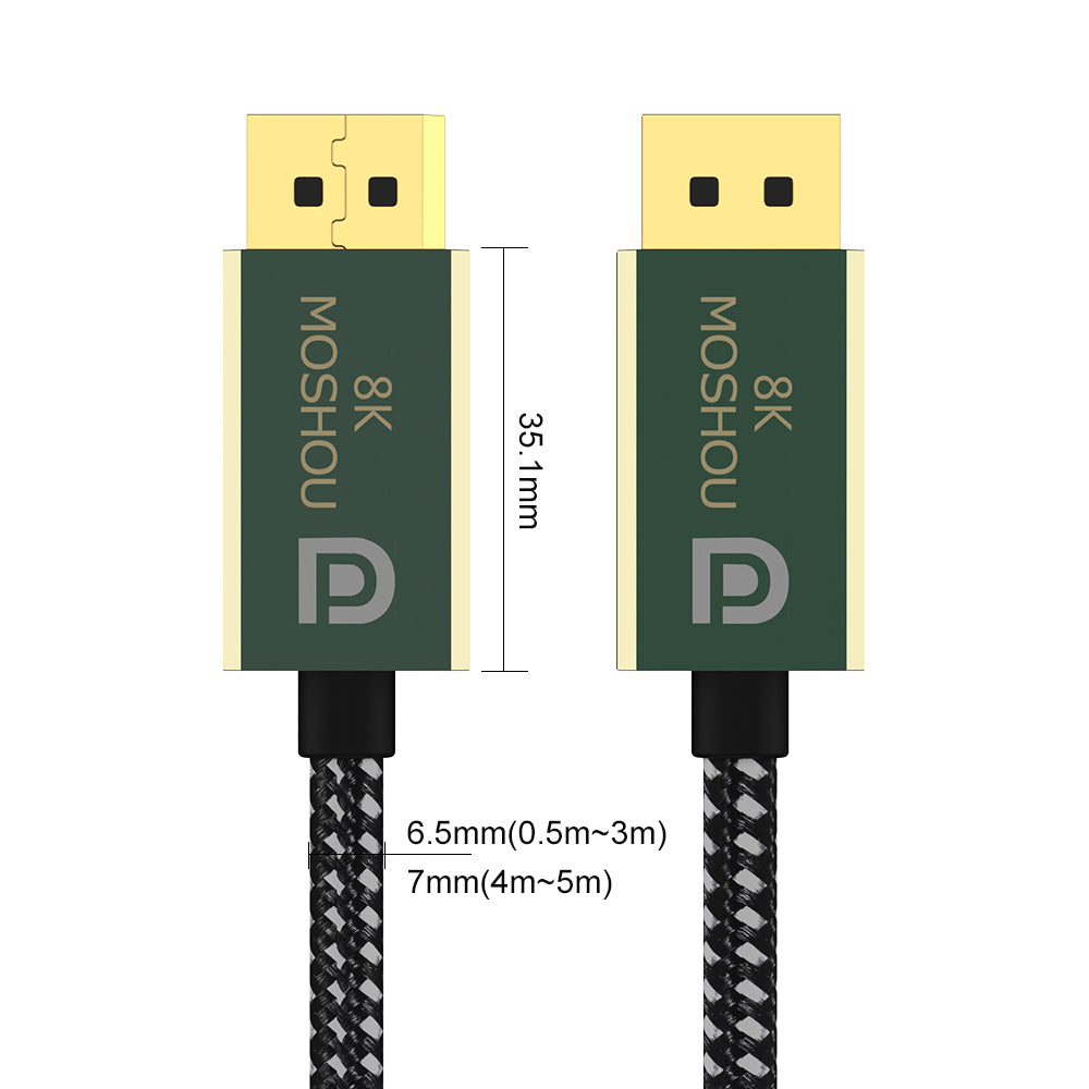 MOSHOU DisplayPort cable connector and cable diameter dimensions