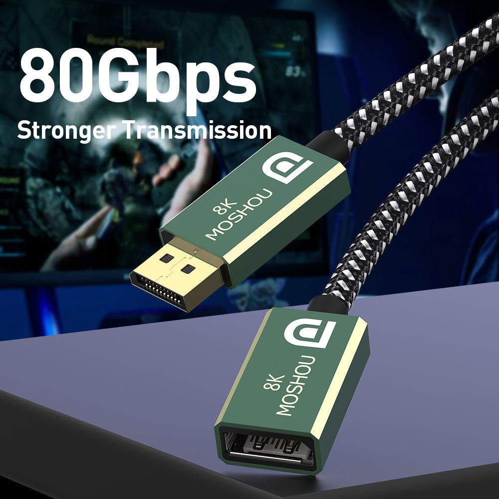MOSHOU DP 2.0 male-to-female extension cable up to 80Gbps