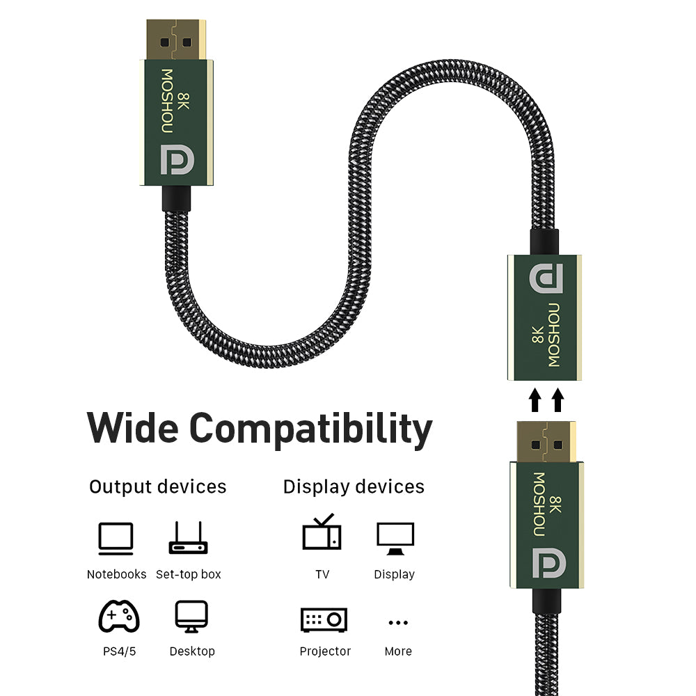 DisplayPort male-to-female extension cable compatible device diagram