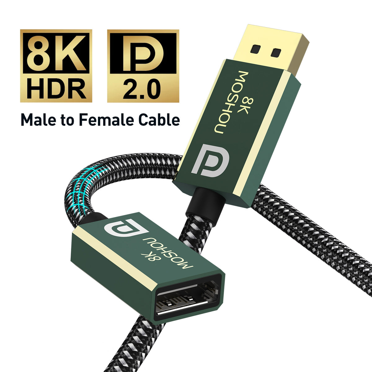 MOSHOU 8K HDR DisplayPort 2.0 male-to-female cable