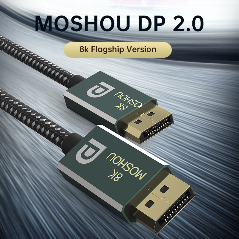 MOSHOU DP 2.0 male-to-male cable with green aluminum connector shells