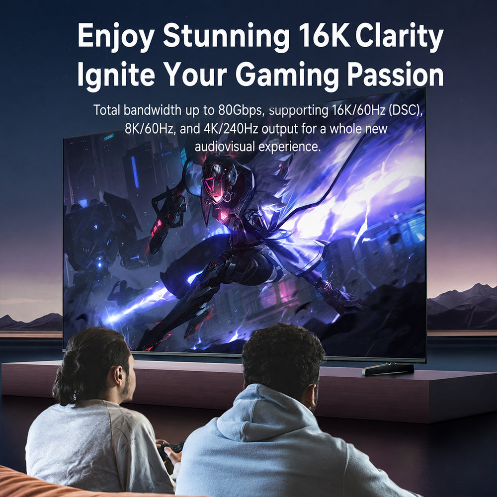 MOSHOU DP 2.1 optical cable demonstrating high-resolution gaming display