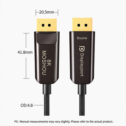 MOSHOU DisplayPort optical cable connector dimensions and 4.8mm diameter