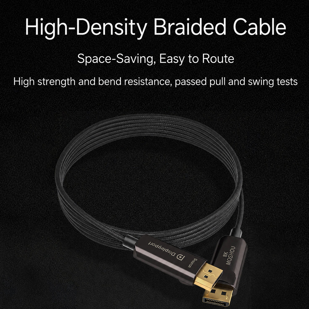 High-density braided DisplayPort 2.1 optical cable construction