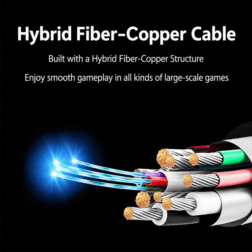 Hybrid fiber and copper conductor structure inside DisplayPort optical cable