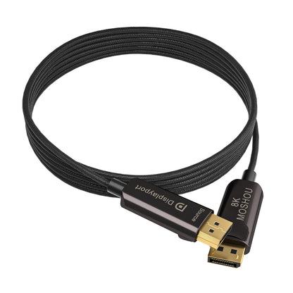 Coiled directional DisplayPort 2.1 optical fiber cable