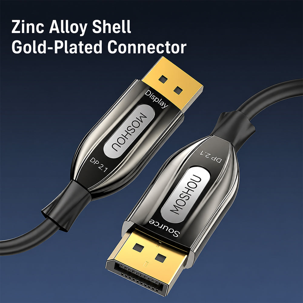 Zinc alloy housings and gold-plated connectors on MOSHOU DP 2.1 cable