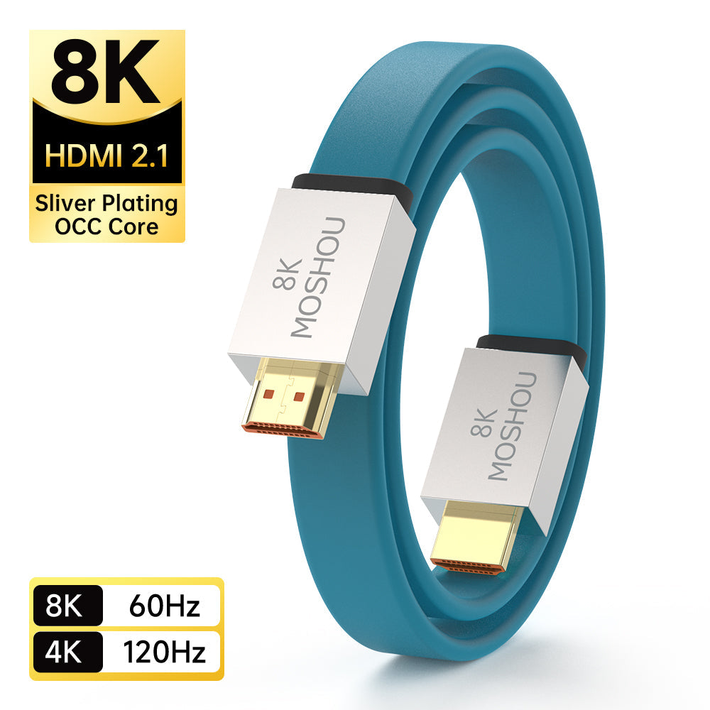 MOSHOU HD-020 HDMI male connectors and flat blue cable