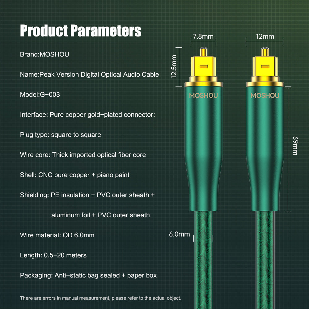 MOSHOU optical audio cable dimensions and product parameters