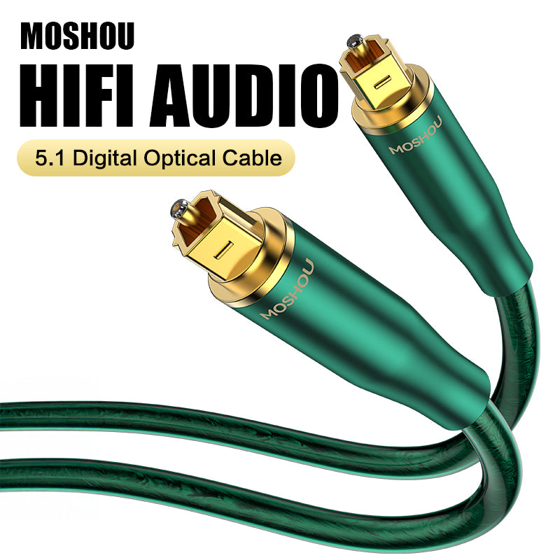 Transparent green MOSHOU cable with dual Toslink connectors