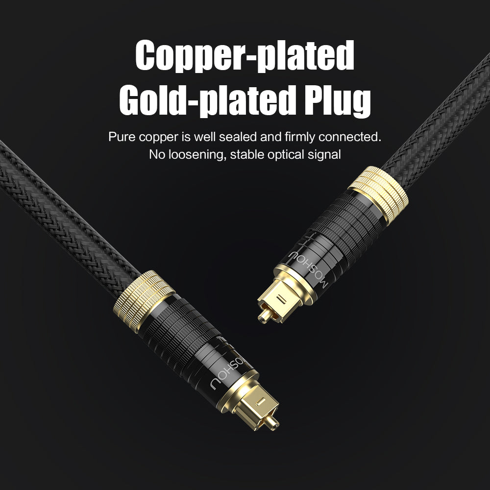 Gold-plated metal Toslink connectors with braided cable