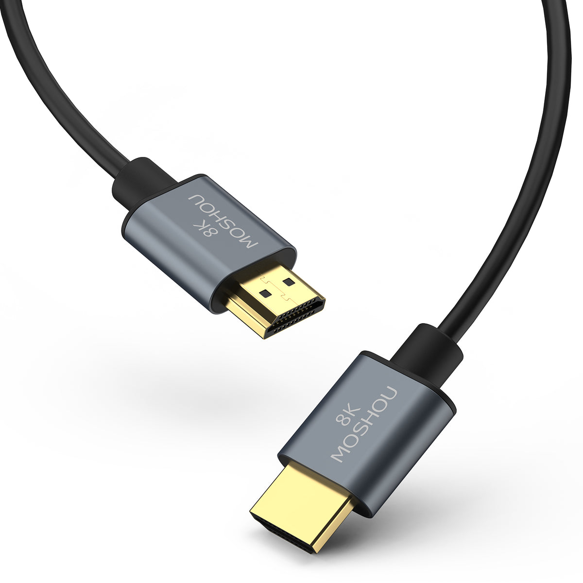 Soft TPE HDMI cable with slim gray connector housings