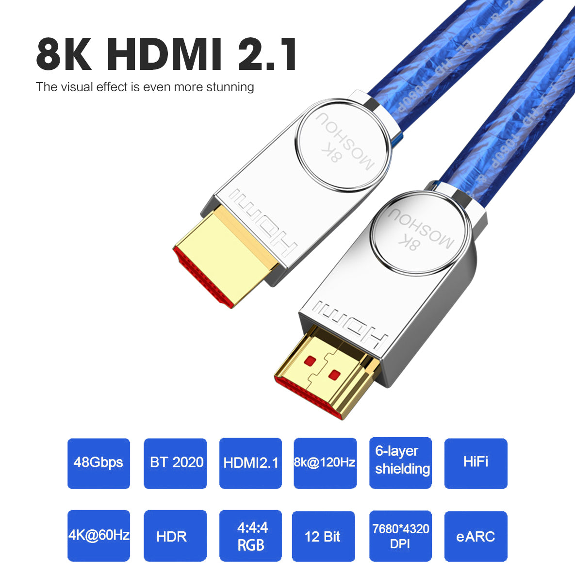 MOSHOU HD-009 HDMI 2.1 cable with 48Gbps and 8K60 features