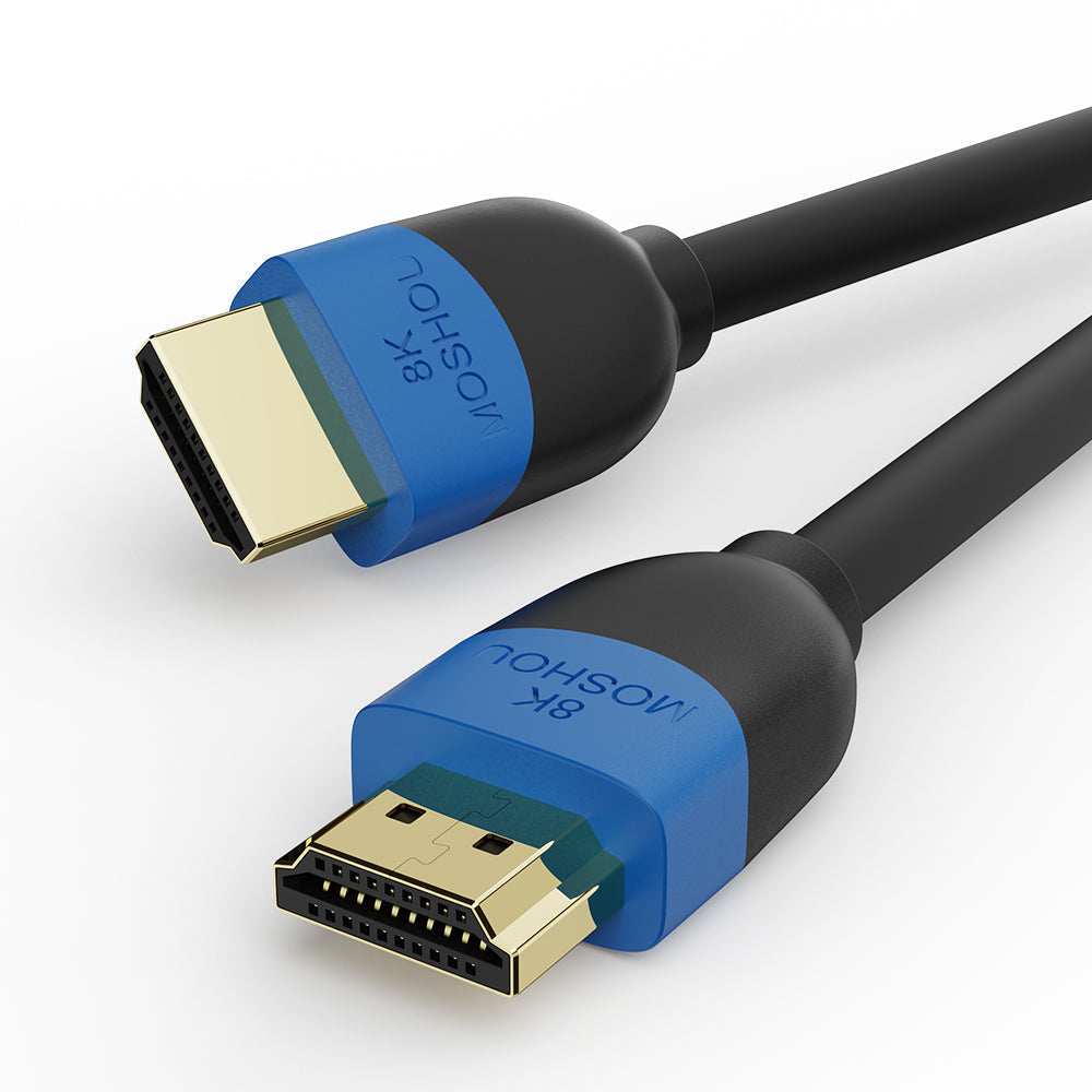 Close-up of MOSHOU HD-065 gold-plated HDMI connectors