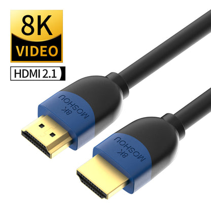 MOSHOU HD-065 black and blue HDMI 2.1 cable on white background