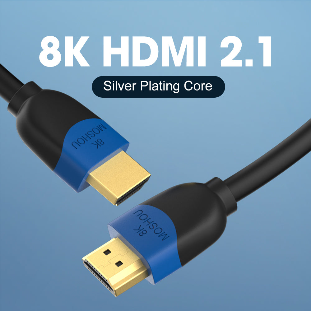 MOSHOU 8K HDMI 2.1 cable with black and blue connector design