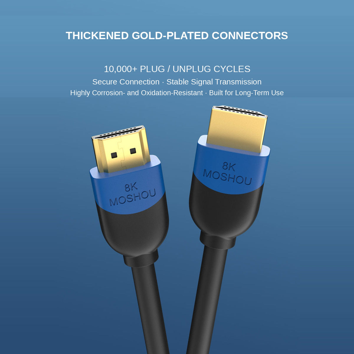Thickened gold-plated connectors for stable HDMI transmission